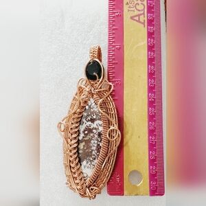 Magnetite Rhinstone in copper wire wrapped pendant no chain